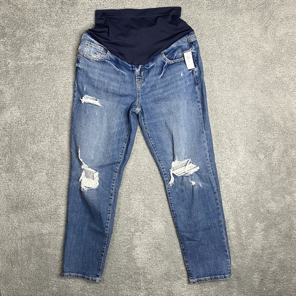 Old Navy Maternity Straight Full Panel Jeans Distressed Pants Size 12 Grunge NWT - Picture 2 of 12